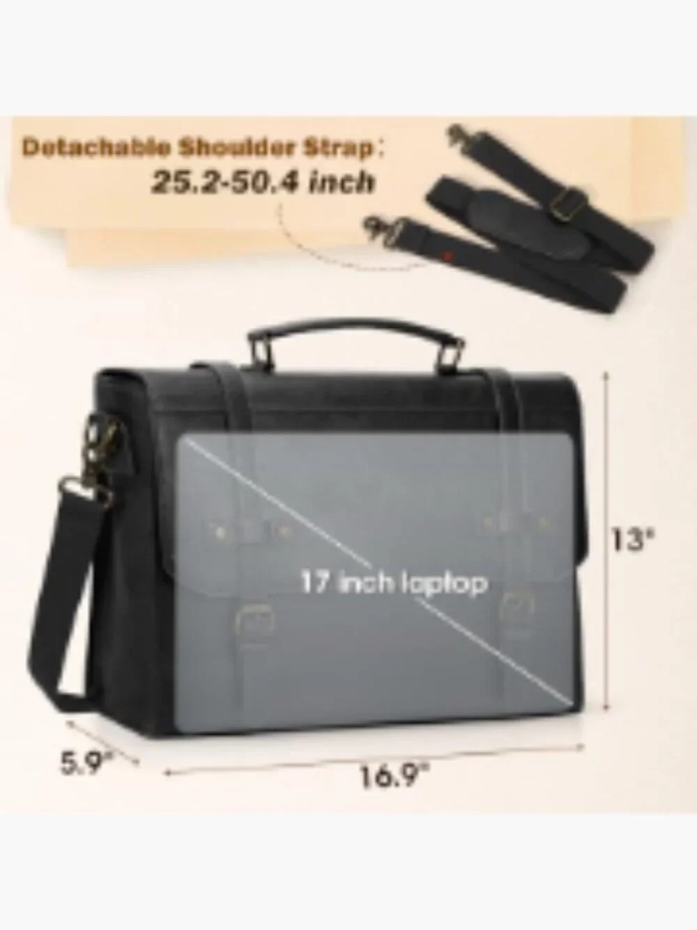 Vintage Leather Messenger Bag 17 Inch Laptop Briefcase Waterproof Crossbody